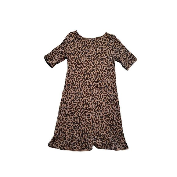 Land's End Ruffle Hem Shift Dress Leopard Print Tan Women's XS - Picture 5 of 5